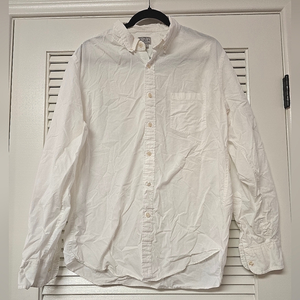 J. Crew - Men's White 100% Cotton Classic Long-Sleeve Business Casual Shirt
